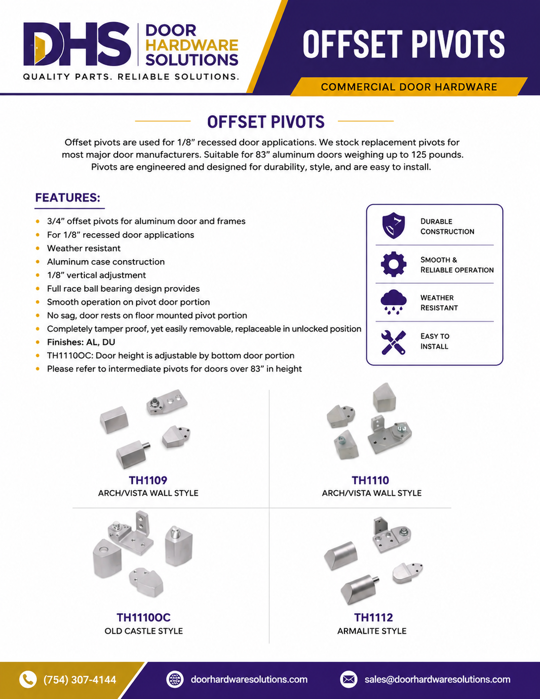 TH1109-AL Non-Handed Offset Pivot – Aluminum